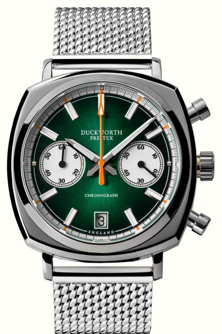 Men'S Duckworth Prestex | Duckworth Prestex Chronograph 42 (42Mm) Green Sunburst Dial / Stainless Steel Mesh