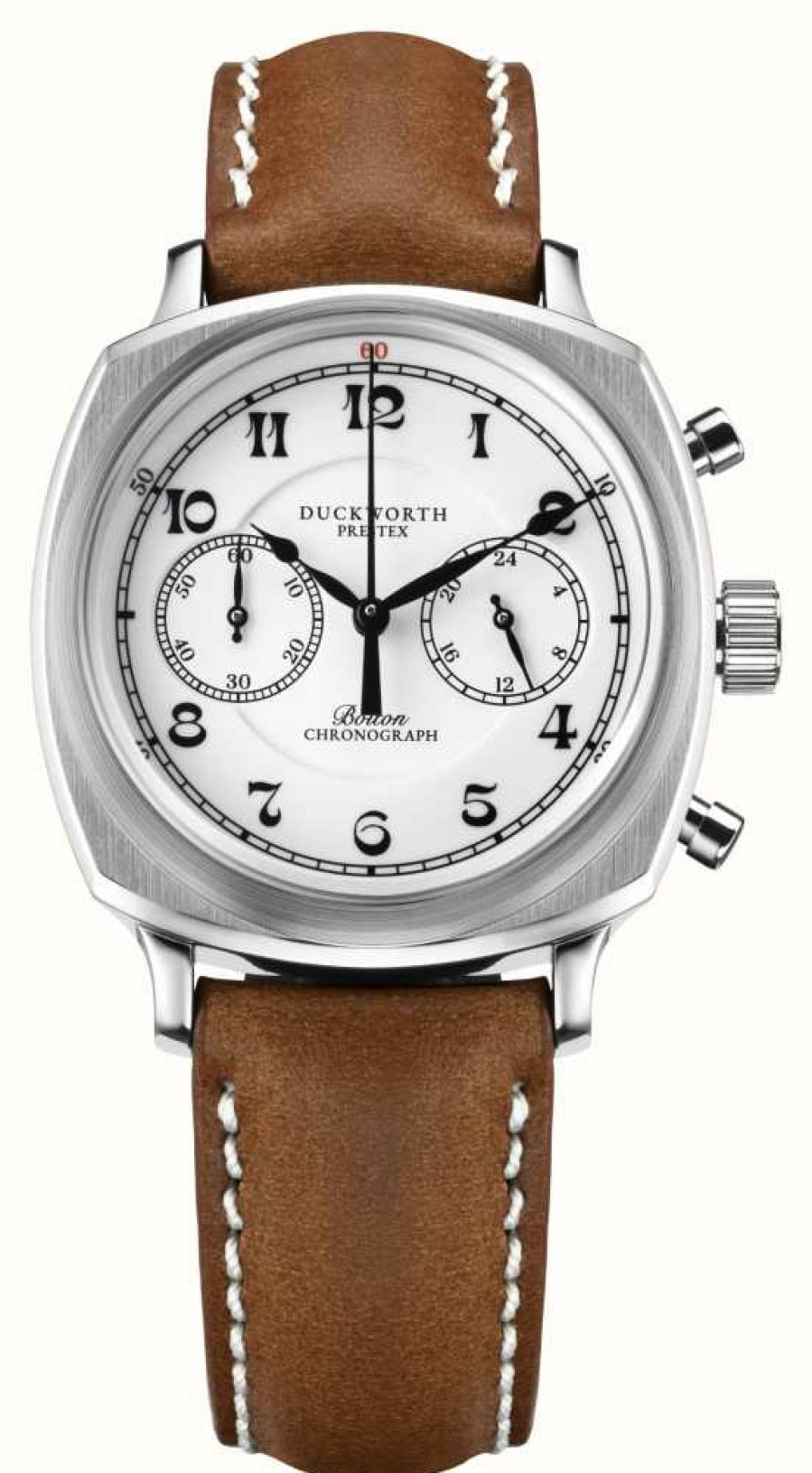 Men'S Duckworth Prestex | Duckworth Prestex Bolton Chronograph Meca-Quartz (39Mm) Porcelain White Dial / Brown Horween Leather