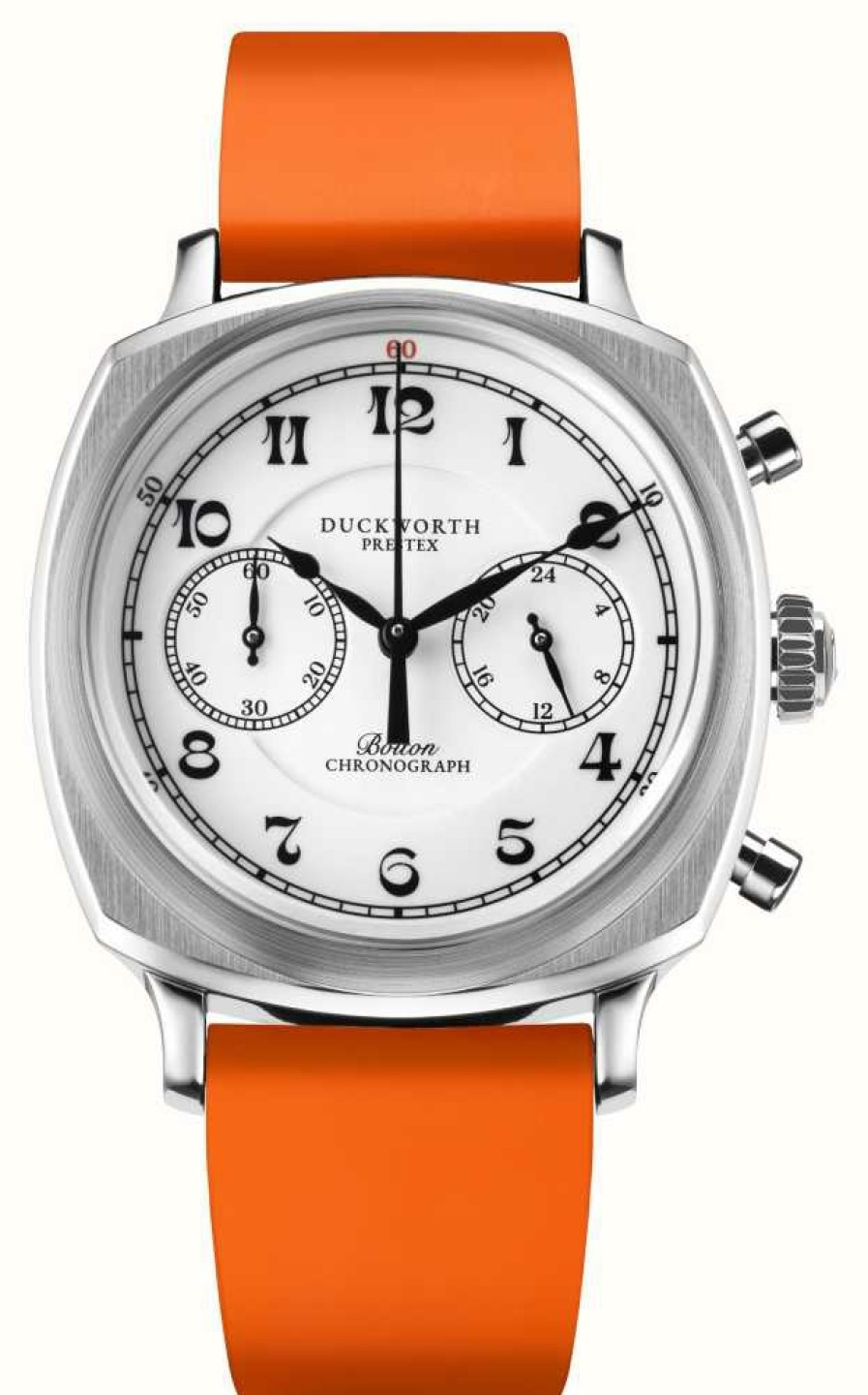 Men'S Duckworth Prestex | Duckworth Prestex Bolton Chronograph Meca-Quartz (39Mm) Porcelain White Dial / Orange Rubber