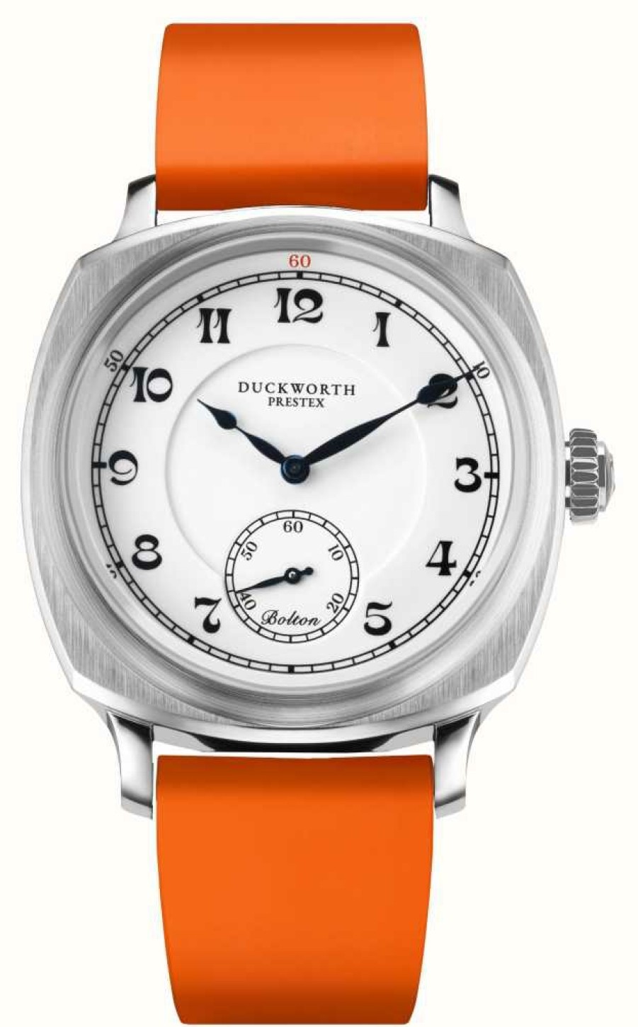 Men'S Duckworth Prestex | Duckworth Prestex Bolton 'Small Seconds' Quartz (39Mm) Porcelain White Dial / Orange Rubber