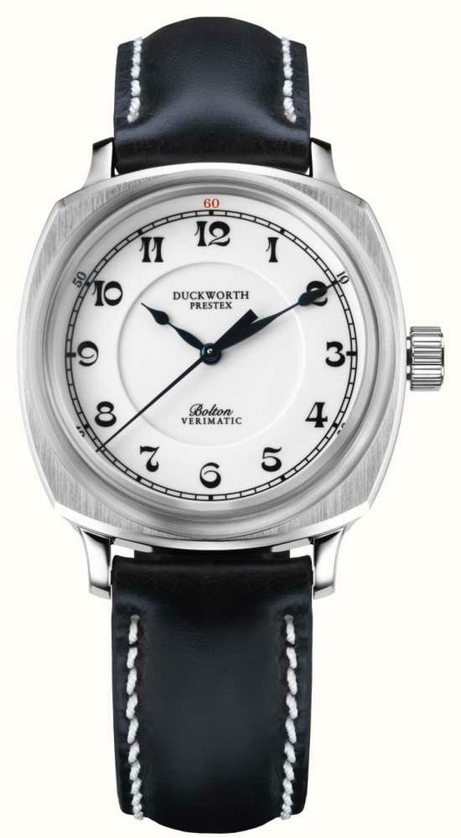 Men'S Duckworth Prestex | Duckworth Prestex Bolton Verimatic (39Mm) Porcelain White Dial / Black Horween Leather