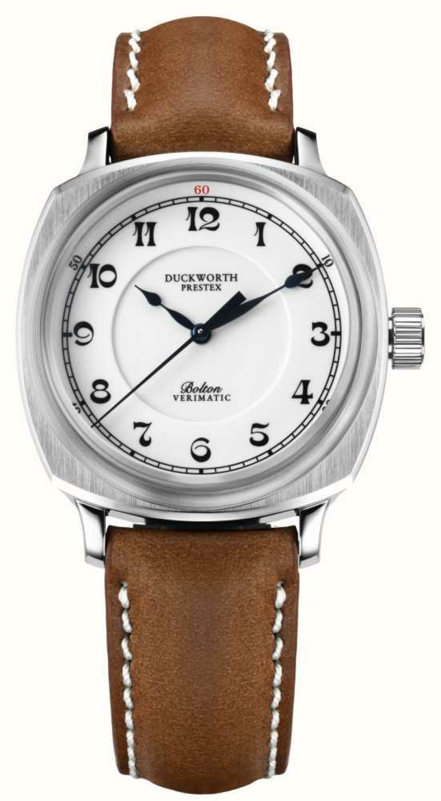 Men'S Duckworth Prestex | Duckworth Prestex Bolton Verimatic (39Mm) Porcelain White Dial / Brown Horween Leather