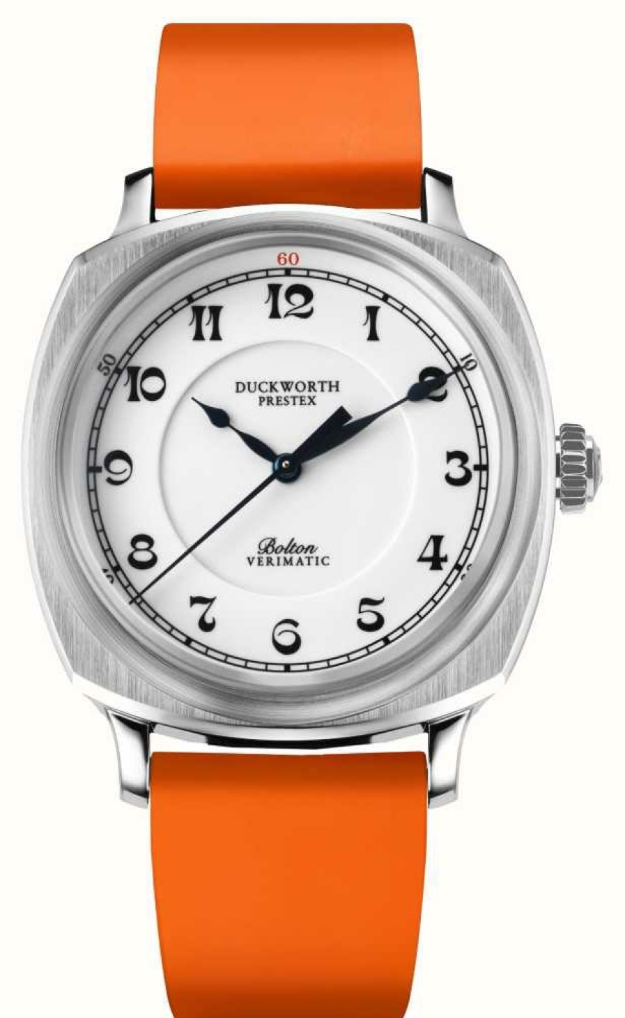 Men'S Duckworth Prestex | Duckworth Prestex Bolton Verimatic (39Mm) Porcelain White Dial / Orange Rubber