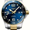 Men'S LONGINES | Longines Hydroconquest 43Mm Automatic Two Tone Bracelet Blue Dial