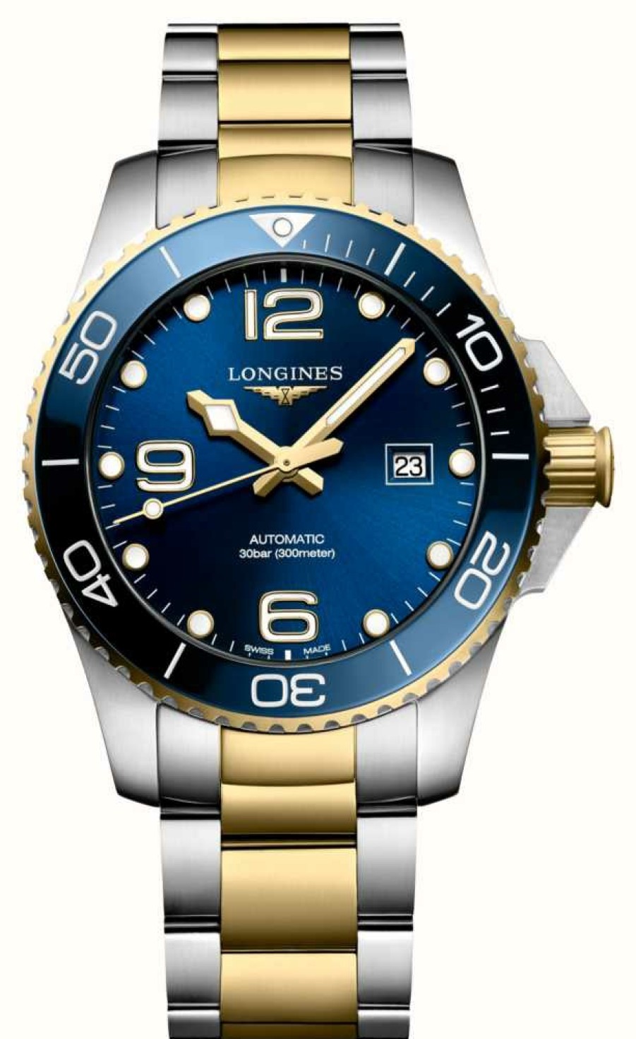 Men'S LONGINES | Longines Hydroconquest 43Mm Automatic Two Tone Bracelet Blue Dial