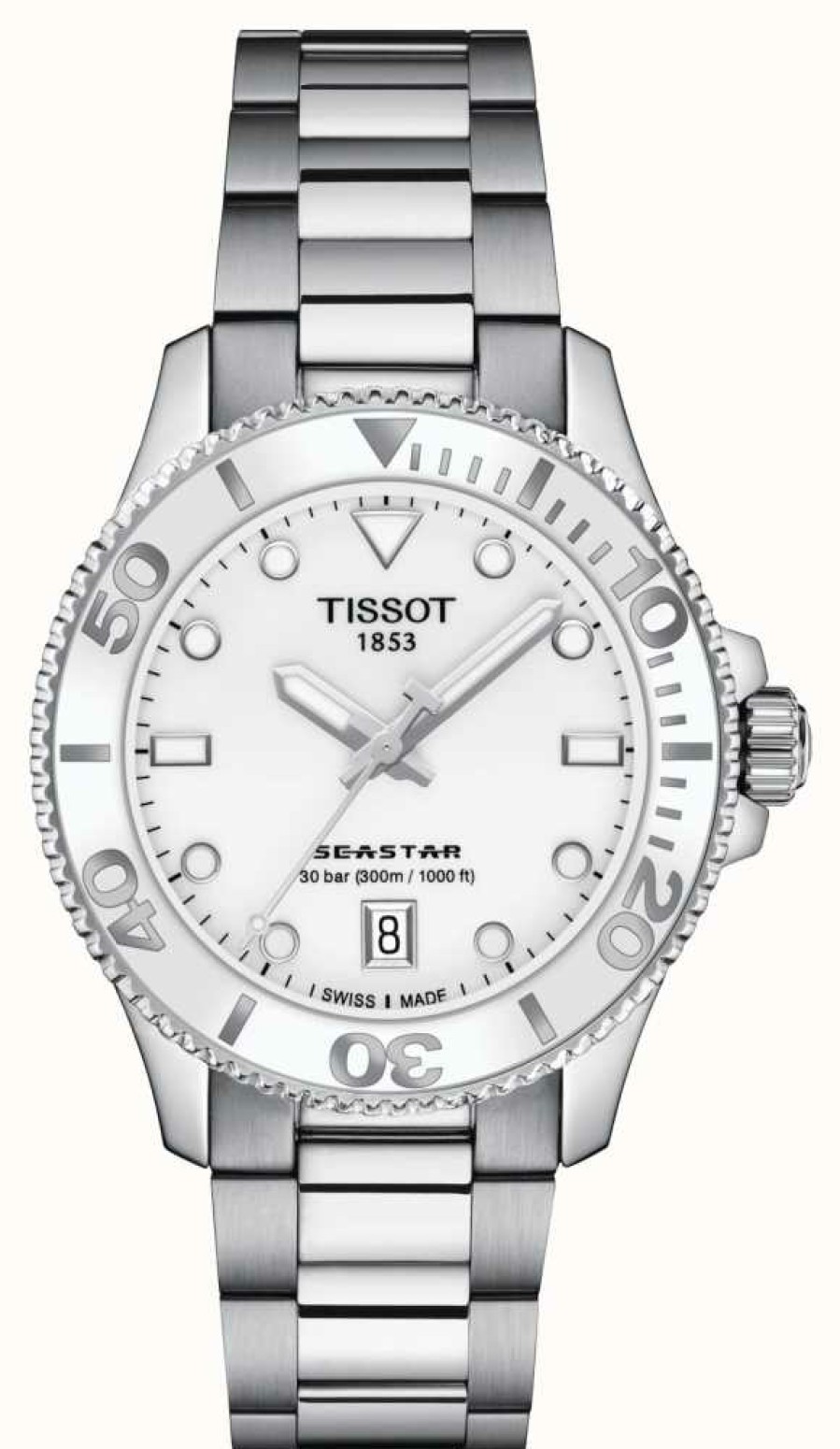 Men'S Tissot | Tissot Seastar 1000 | 36Mm | White Dial | Stainless Steel