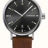 Men'S Wenger | Wenger Urban Classic Black Sunray Dial Brown Leather