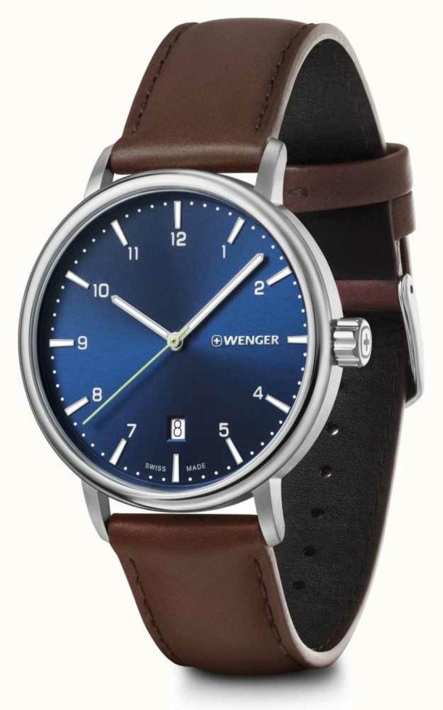 Men'S Wenger | Wenger Urban Classic Blue Dial Brown Leather Strap