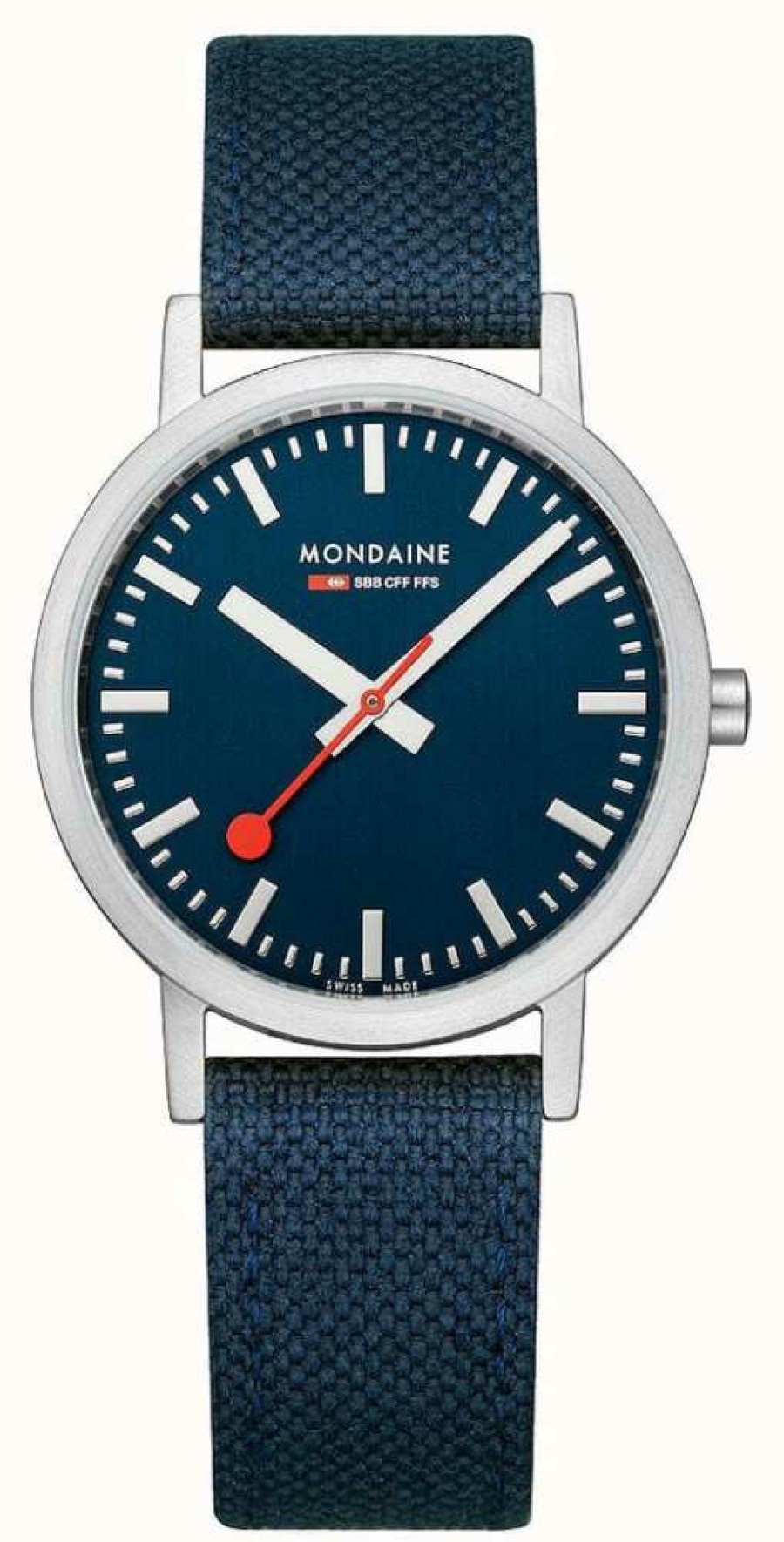 Men'S Mondaine | Mondaine Classic 36 Mm Blue Textile Strap