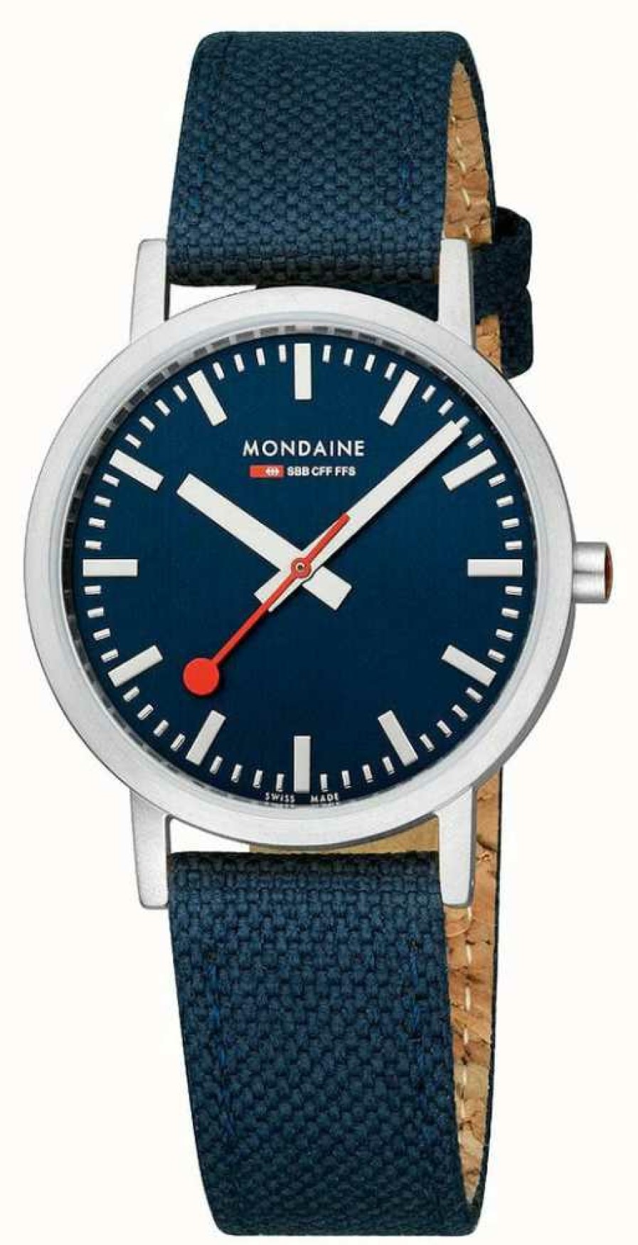 Men'S Mondaine | Mondaine Classic 36 Mm Blue Textile Strap