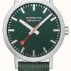 Men'S Mondaine | Mondaine Classic 36 Mm Forest Green Textile Strap Watch