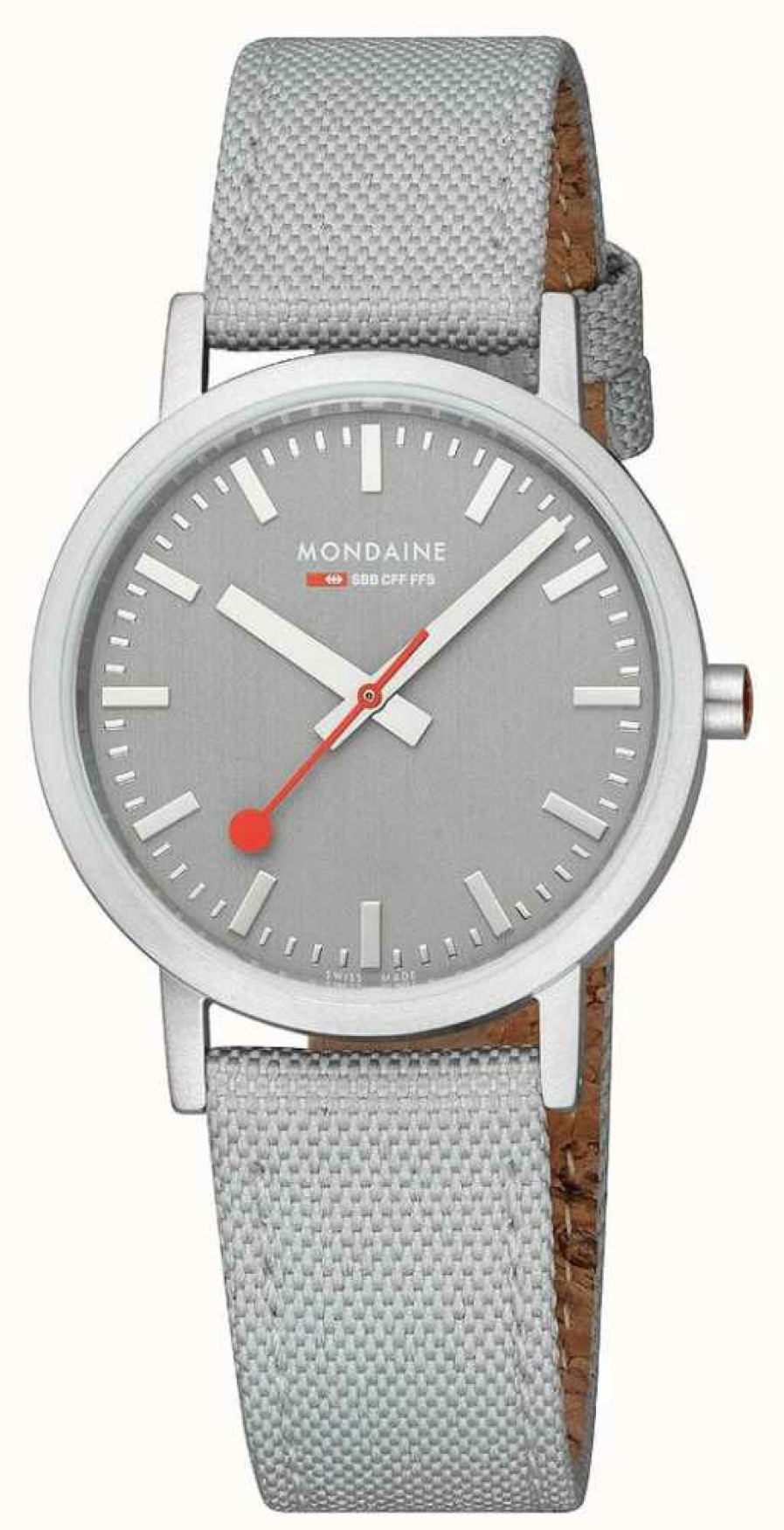 Men'S Mondaine | Mondaine Classic 36 Mm Good Gray Watch Recycled Grey Strap