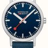 Men'S Mondaine | Mondaine Classic 40 Mm Deepest Blue Textile Strap