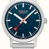 Men'S Mondaine | Mondaine Classic 36 Mm Blue Dial Mesh Steel Bracelet