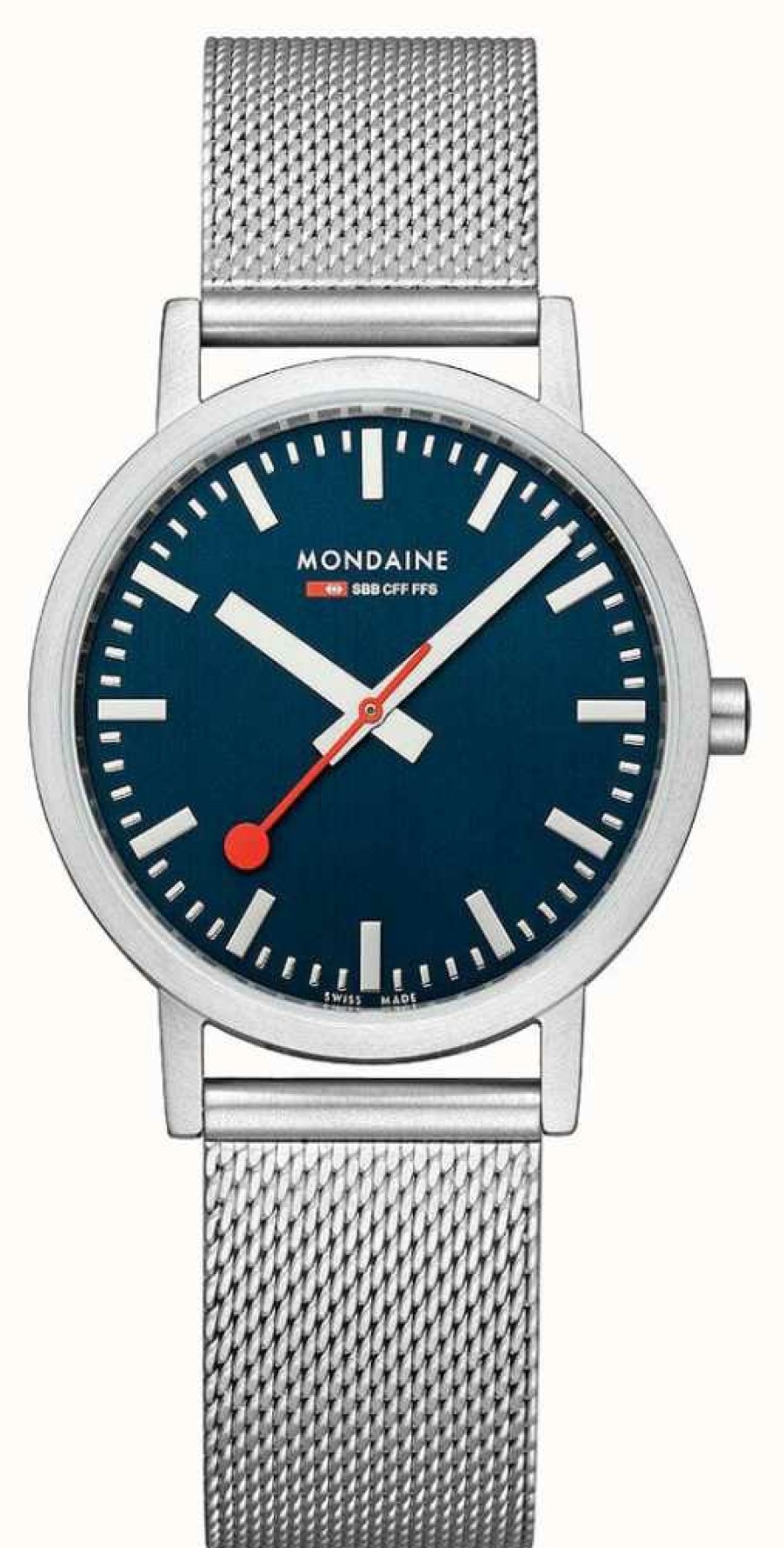 Men'S Mondaine | Mondaine Classic 36 Mm Blue Dial Mesh Steel Bracelet