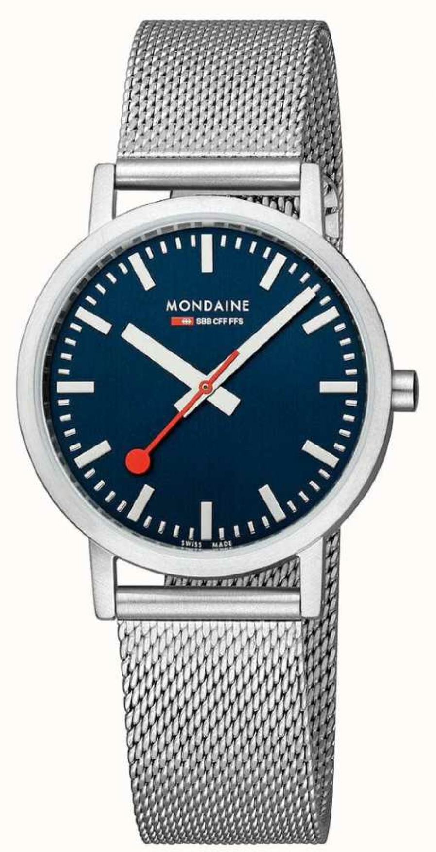 Men'S Mondaine | Mondaine Classic 36 Mm Blue Dial Mesh Steel Bracelet