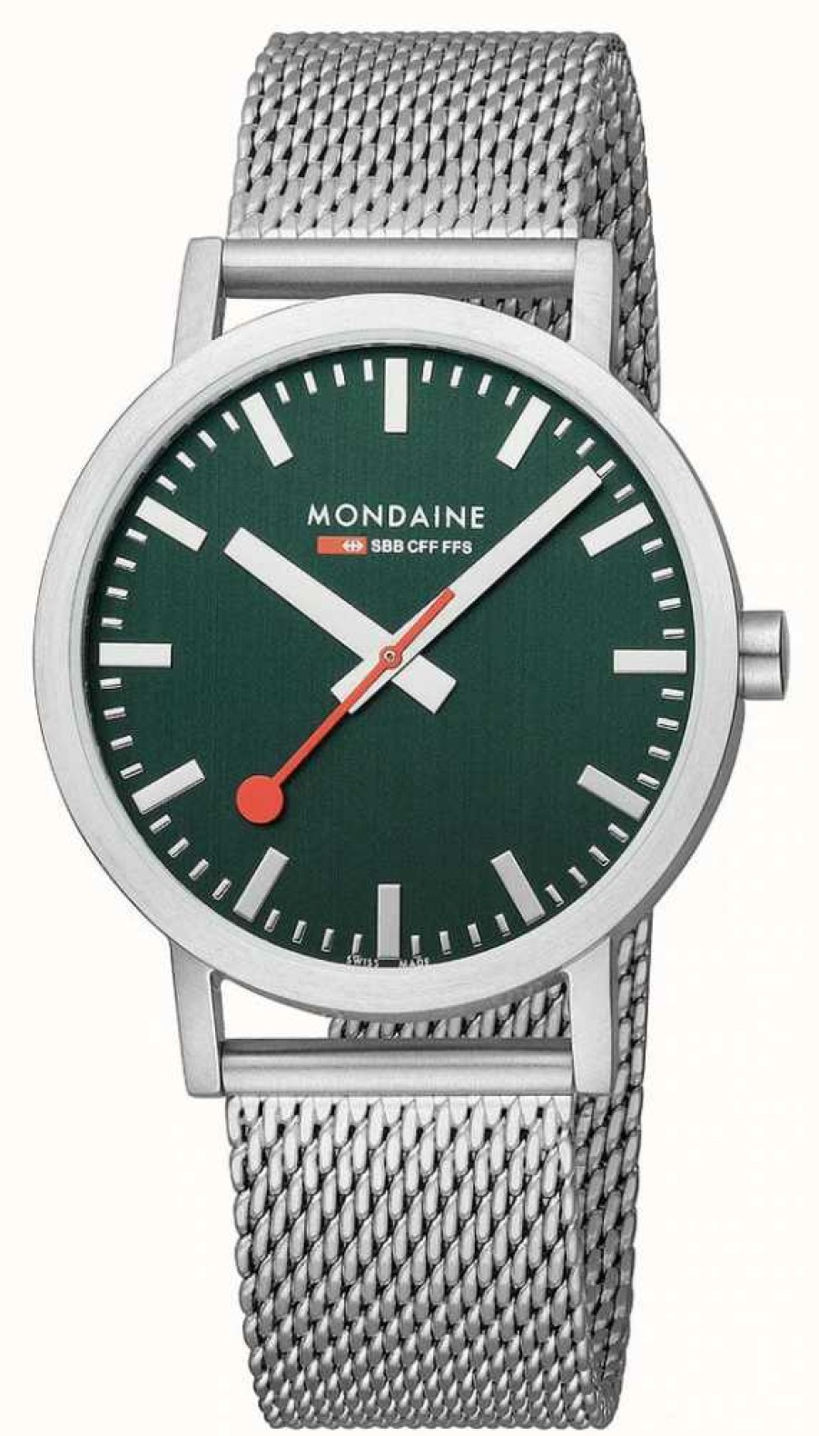 Men'S Mondaine | Mondaine Classic 40 Mm Forest Green Dial Steel Mesh Bracelet