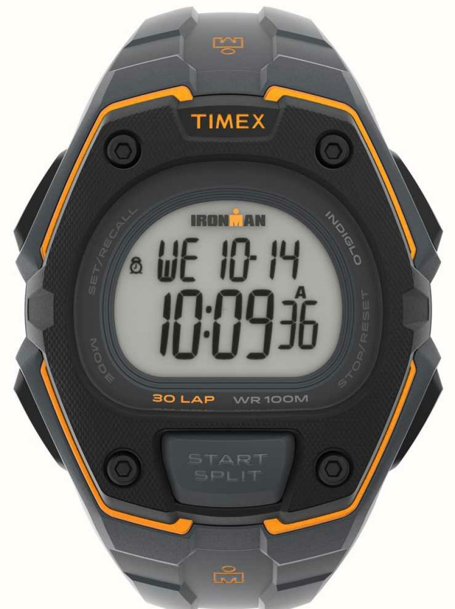 Men'S Timex | Timex Men'S Ironman Digital Display Black And Orange Watch