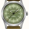 Men'S Hamilton | Hamilton Khaki Field Titanium Automatic (38Mm) Green Dial / Brown Leather Strap