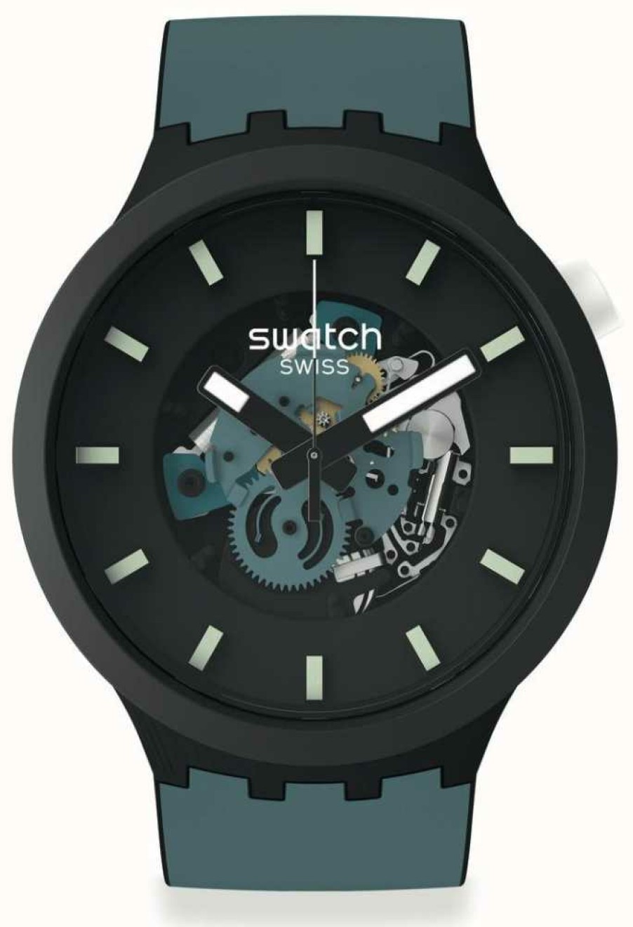 Men'S Swatch | Swatch Night Trip Pay! Blue Silicone Strap