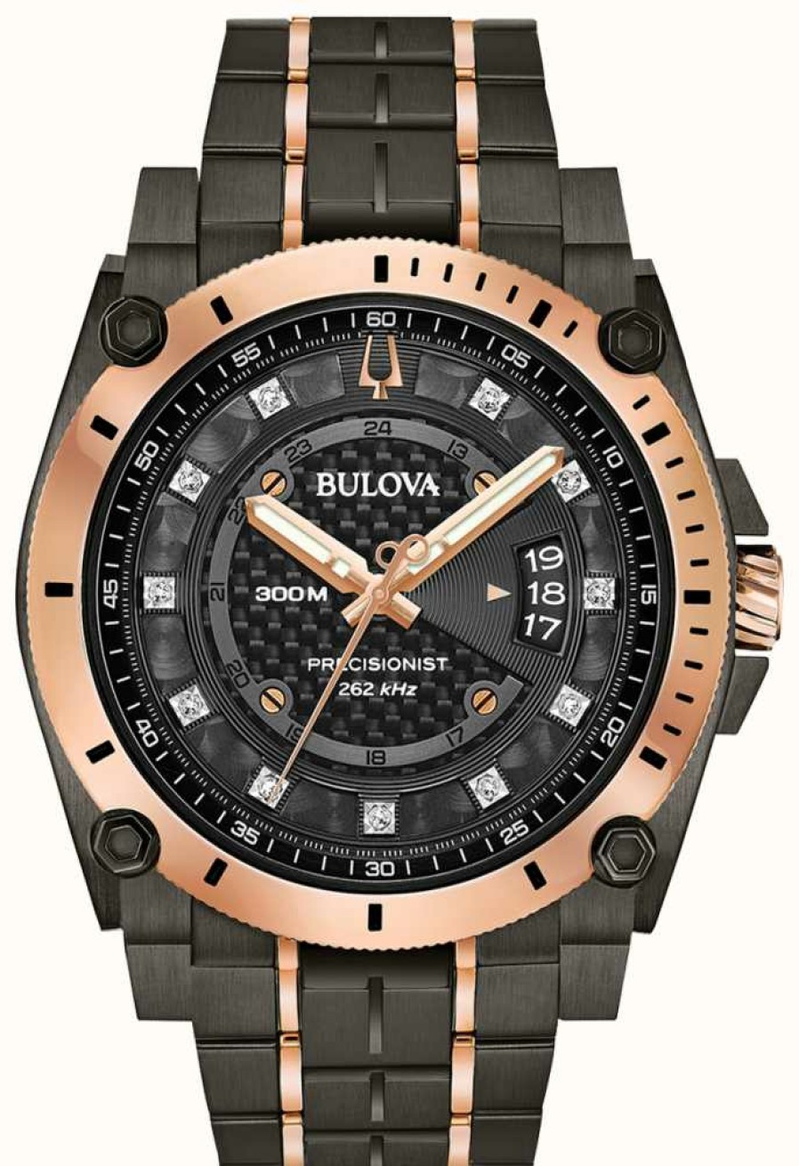 Men'S Bulova | Bulova Precisionist Diamon 46Mm Rose Gold & Black