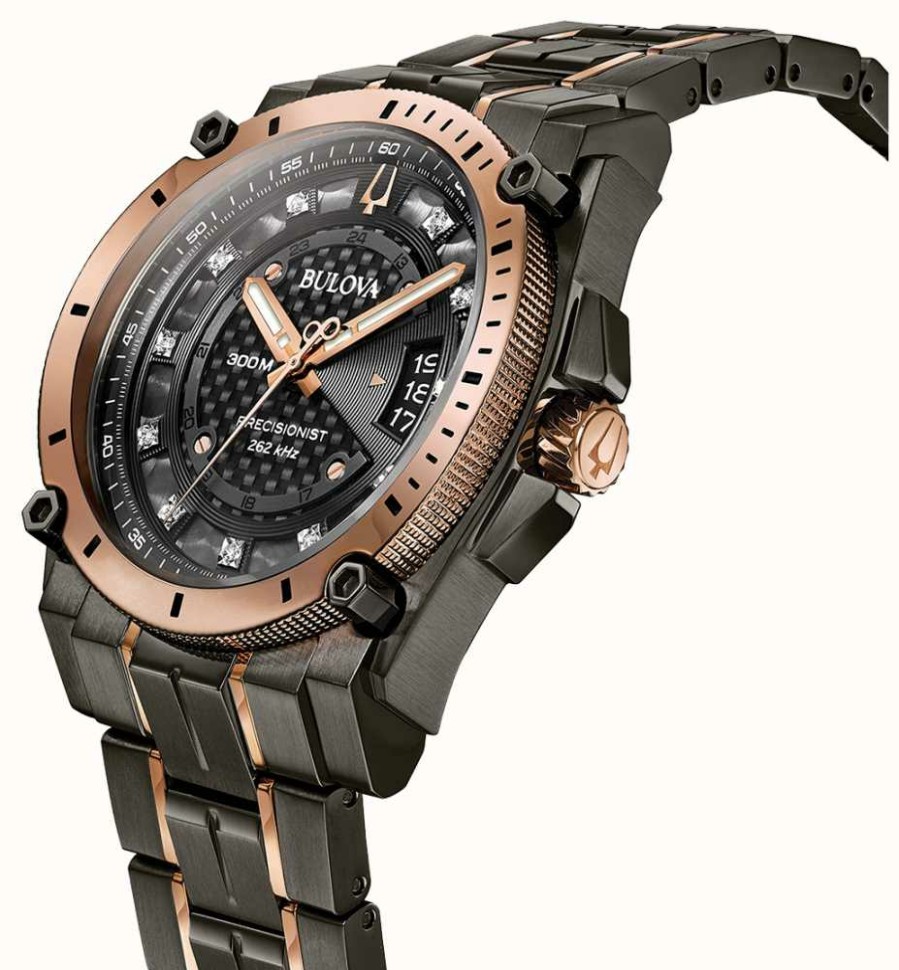 Men'S Bulova | Bulova Precisionist Diamon 46Mm Rose Gold & Black