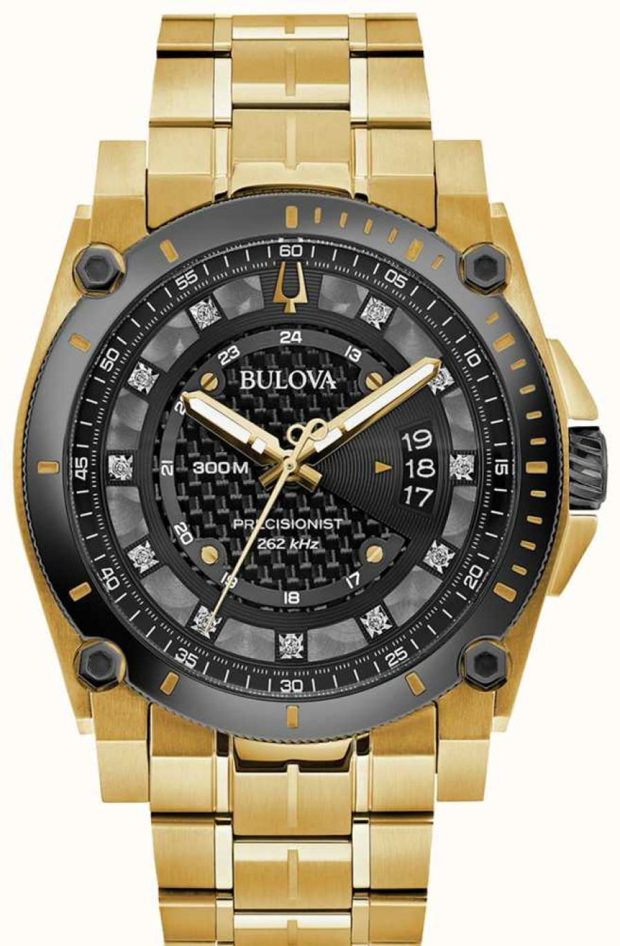 Men'S Bulova | Bulova Precisionist Diamond 46Mm Gold Plated