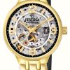 Women'S Festina | Festina Ladies Gold/Black-Toned Skeleton Auto Watch W/Mesh Bracelet