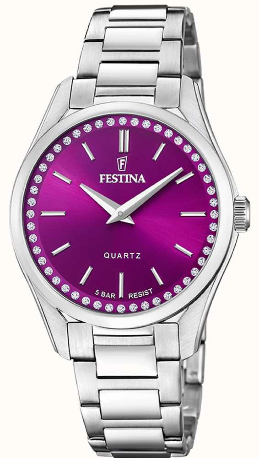 Women'S Festina | Festina Ladies Steel Watch With Cz Set & Steel Bracelet