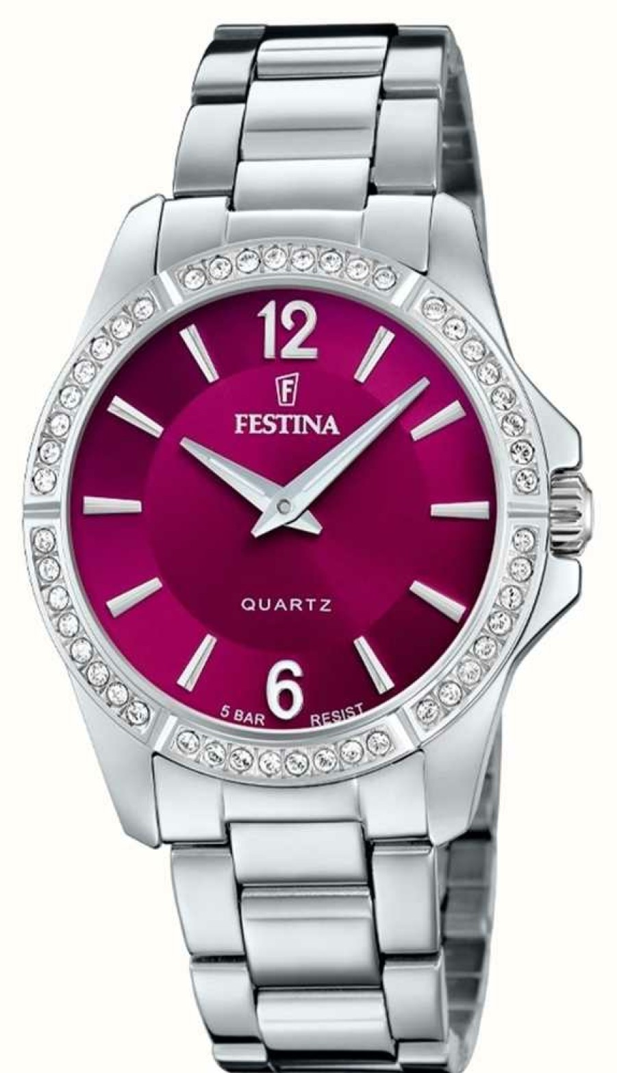 Women'S Festina | Festina Ladies Steel Watch With Cz Set & Steel Bracelet