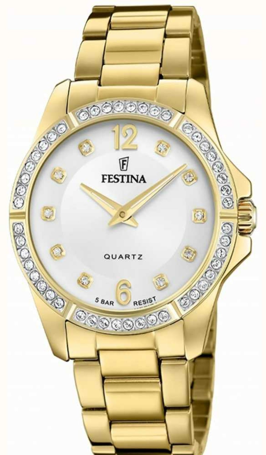 Women'S Festina | Festina Ladies Gold-Plated Watch W/Cz Set & Steel Bracelet