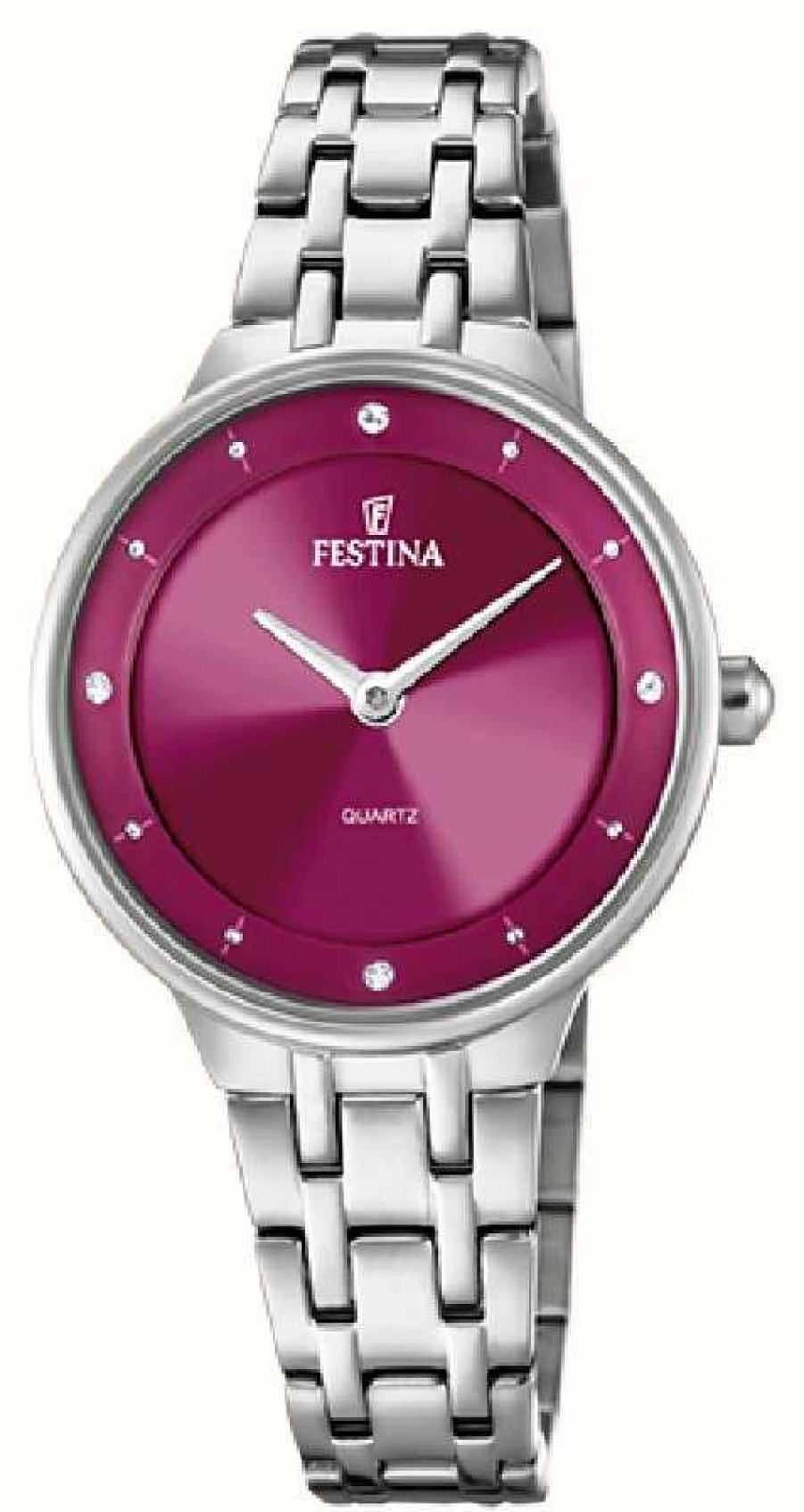 Women'S Festina | Festina Ladies Steel Watch With Cz Sets & Steel Bracelet