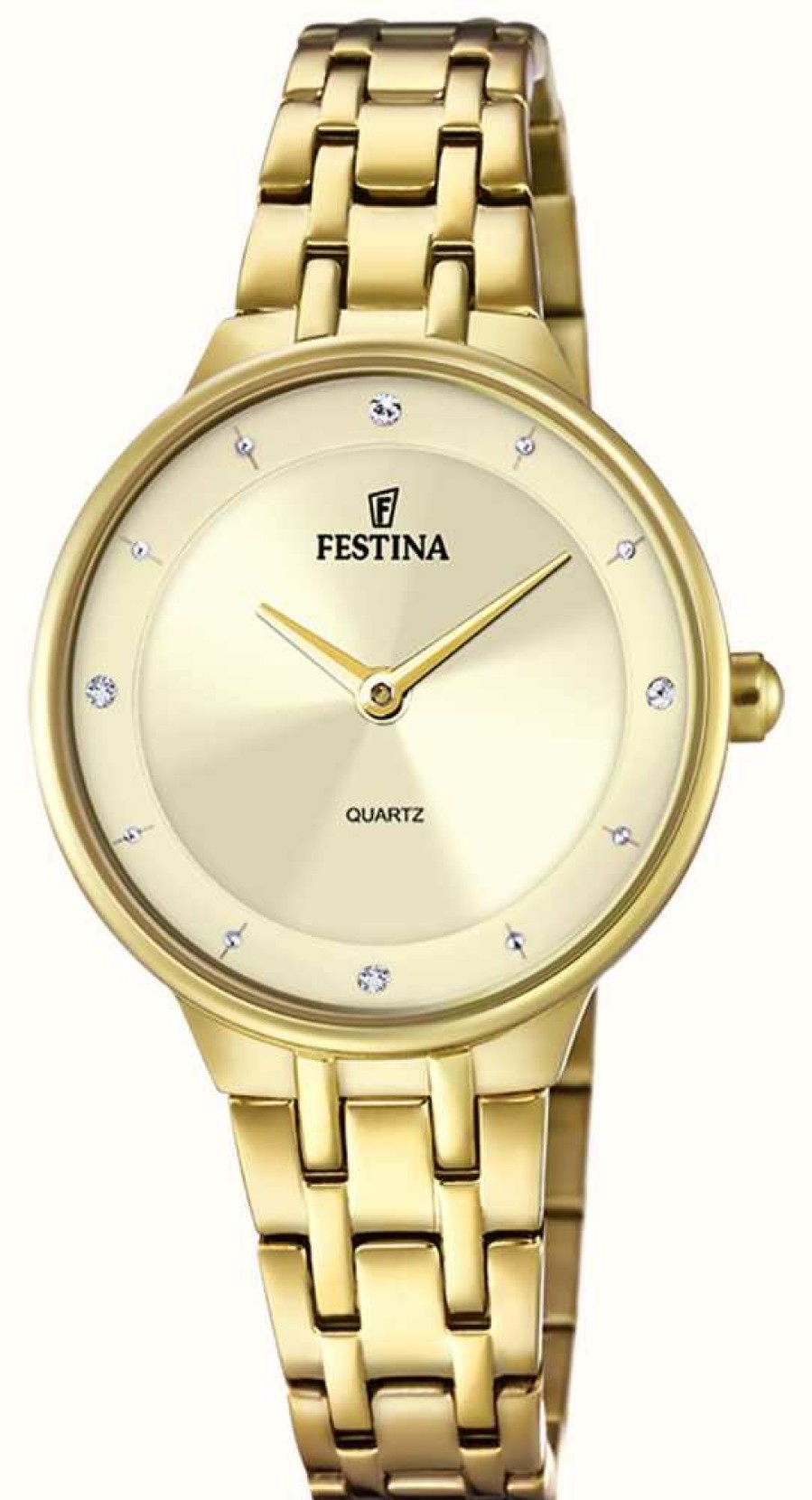 Women'S Festina | Festina Ladies Gold-Toned Dial Watch W/Cz Set & Steel Bracelet