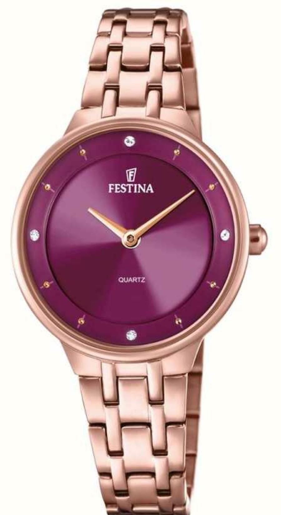 Women'S Festina | Festina Ladies Rose-Pltd. Watch W/Cz Set & Steel Bracelet