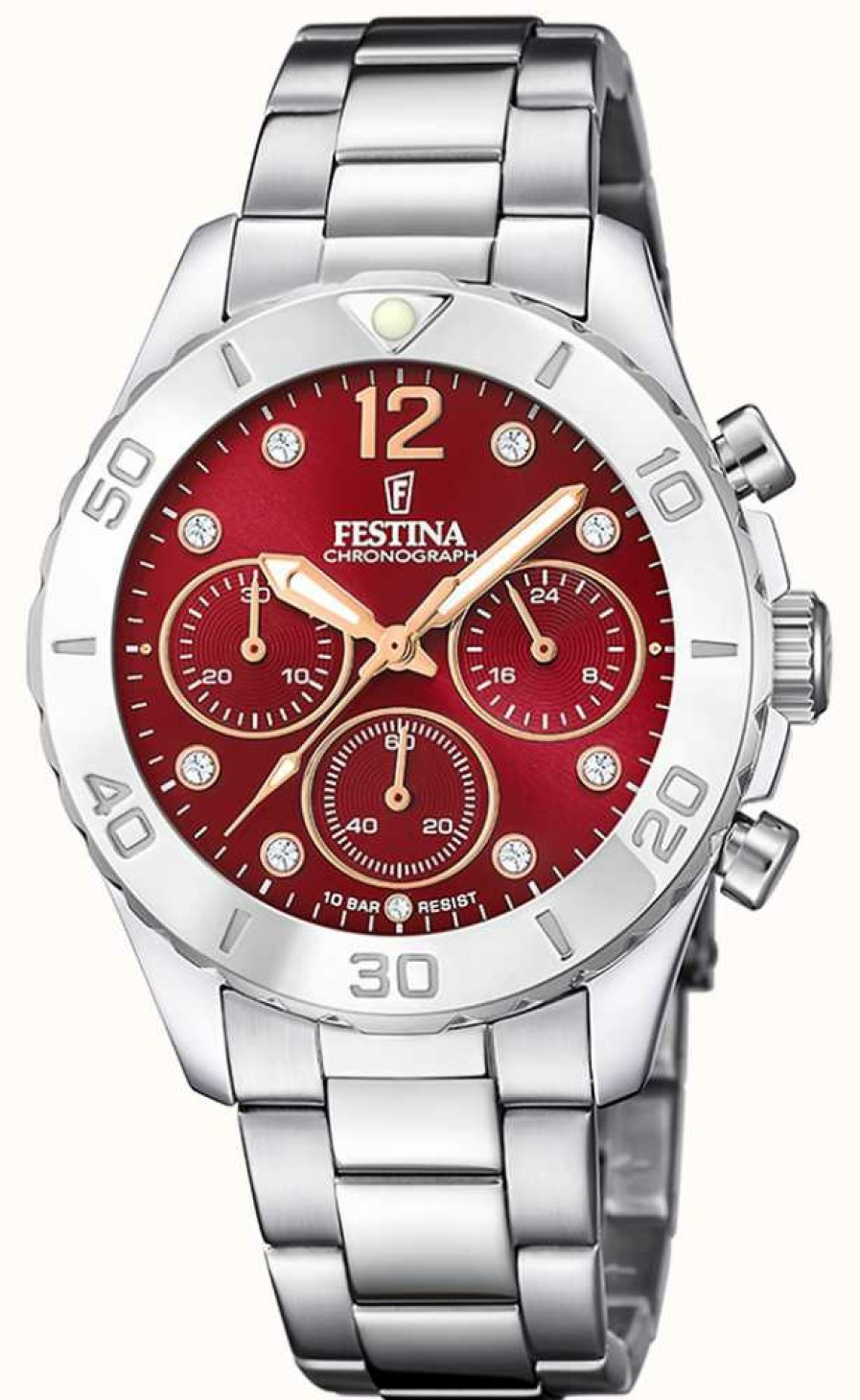 Women'S Festina | Festina Ladies Chrono Watch With Cz Sets & Steel Bracelet