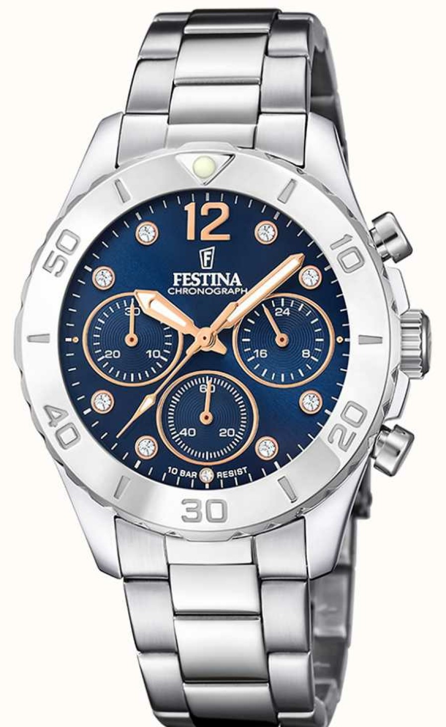 Women'S Festina | Festina Ladies Chrono Watch With Cz Sets & Steel Bracelet