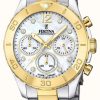 Women'S Festina | Festina Ladies Gold-Plated Chrono Watch W/Bracelet & Cz Sets