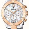 Women'S Festina | Festina Ladies Rose-Plated Chrono Watch W/Bracelet & Cz Sets