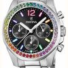 Women'S Festina | Festina Ladies Rainbow Chrono Watch W/Cz Sets & Steel Bracelet