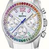 Women'S Festina | Festina Ladies Steel Chrono Watch W/Cz Set & Rubber Strap