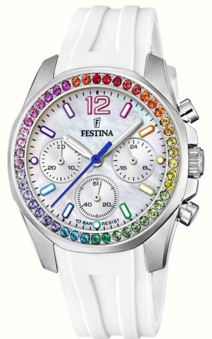 Women'S Festina | Festina Ladies Steel Chrono Watch W/Cz Set & Rubber Strap