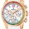 Women'S Festina | Festina Ladies Rose-Plt.Steel Chrono Watch W/Rubber Strap