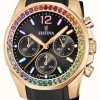 Women'S Festina | Festina Ladies Rose-Plt.Steel Chrono Watch W/Rubber Strap