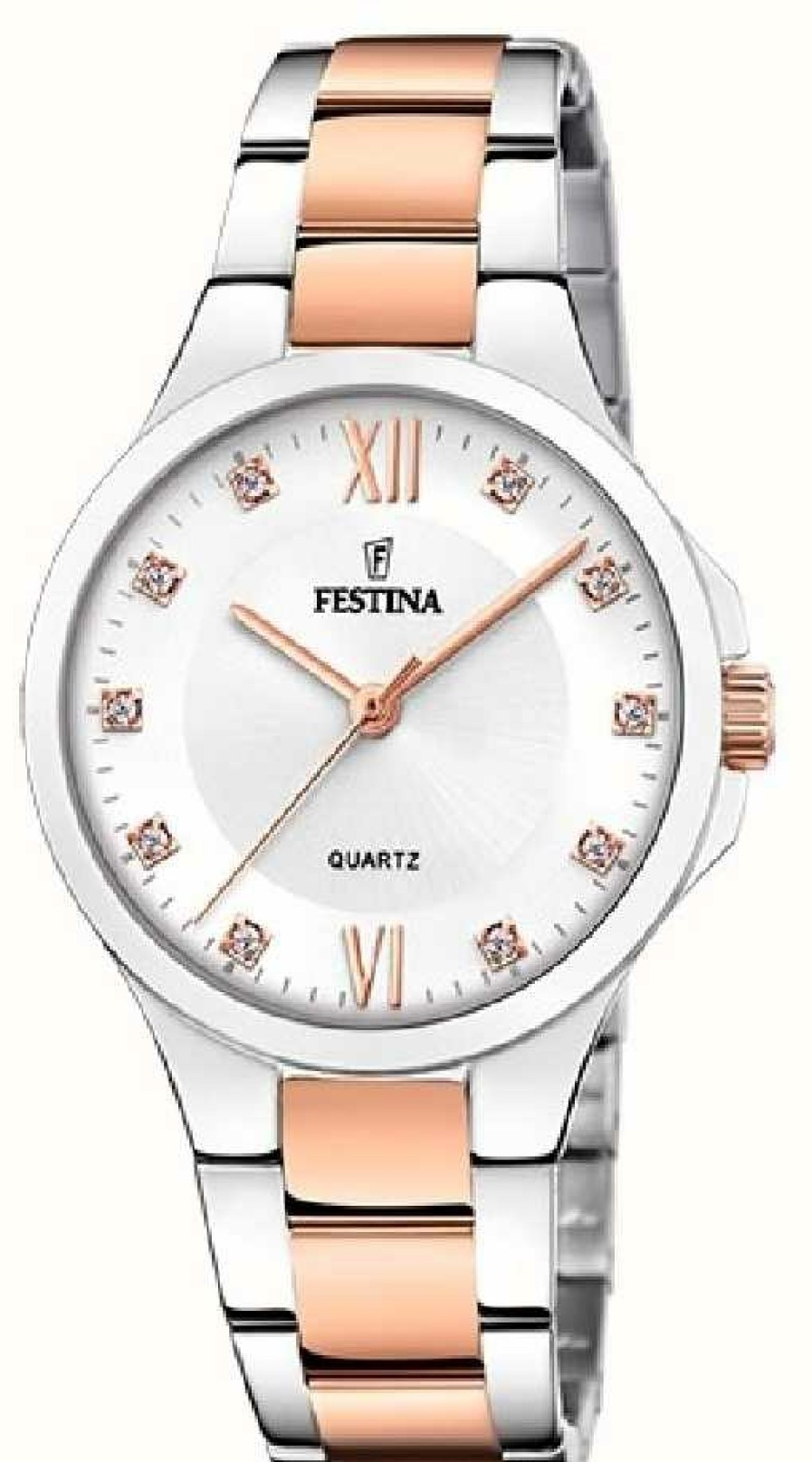 Women'S Festina | Festina Ladies Rose-Pltd. Watch W/Cz Set & Steel Bracelet