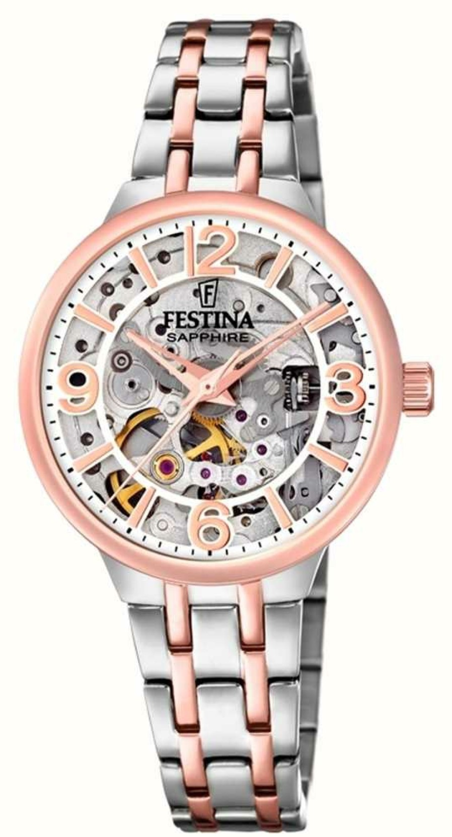 Women'S Festina | Festina Ladies Rose-Pltd.Skeleton Automatic Watch W/Bracelet