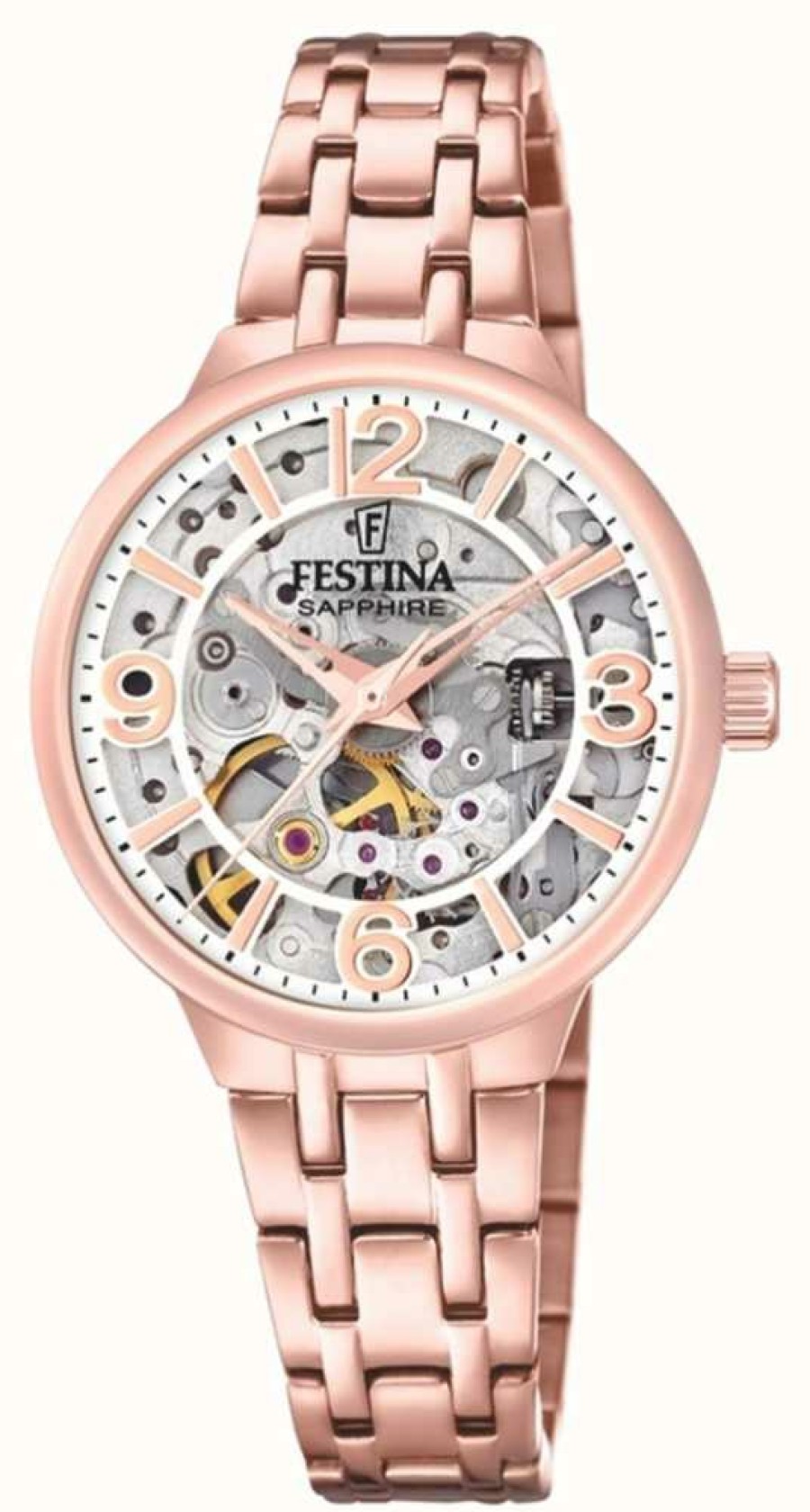 Women'S Festina | Festina Ladies Rose-Pltd.Skeleton Automatic Watch W/Bracelet