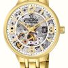 Women'S Festina | Festina Ladies Gold-Pltd.Skeleton Automatic Watch W/Bracelet