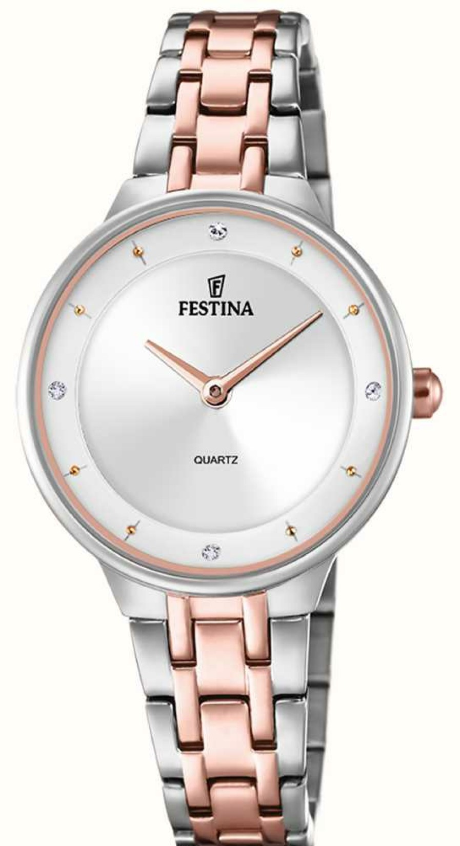 Women'S Festina | Festina Ladies Rose-Plt. Watch W/Cz Sets & Steel Bracelet