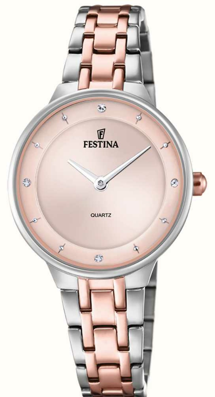 Women'S Festina | Festina Ladies Rose-Plt. Watch W/Cz Sets & Steel Bracelet