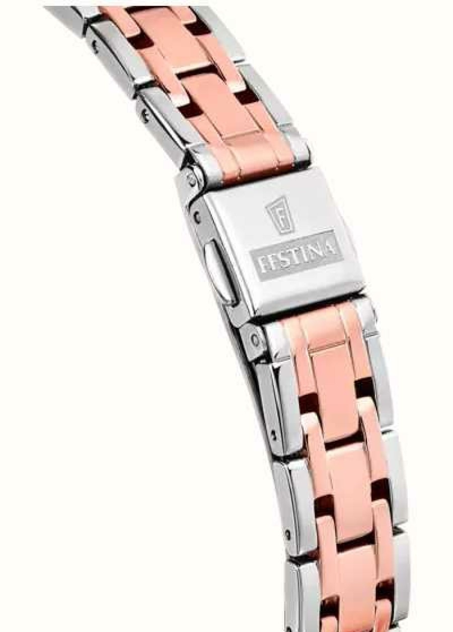 Women'S Festina | Festina Ladies Rose-Plt. Watch W/Cz Sets & Steel Bracelet